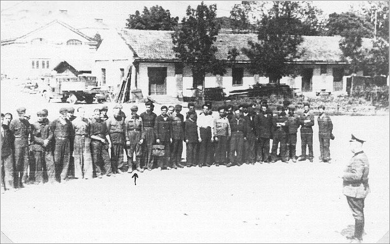 Jews in the Przemysl ghetto lined up for forced labor.